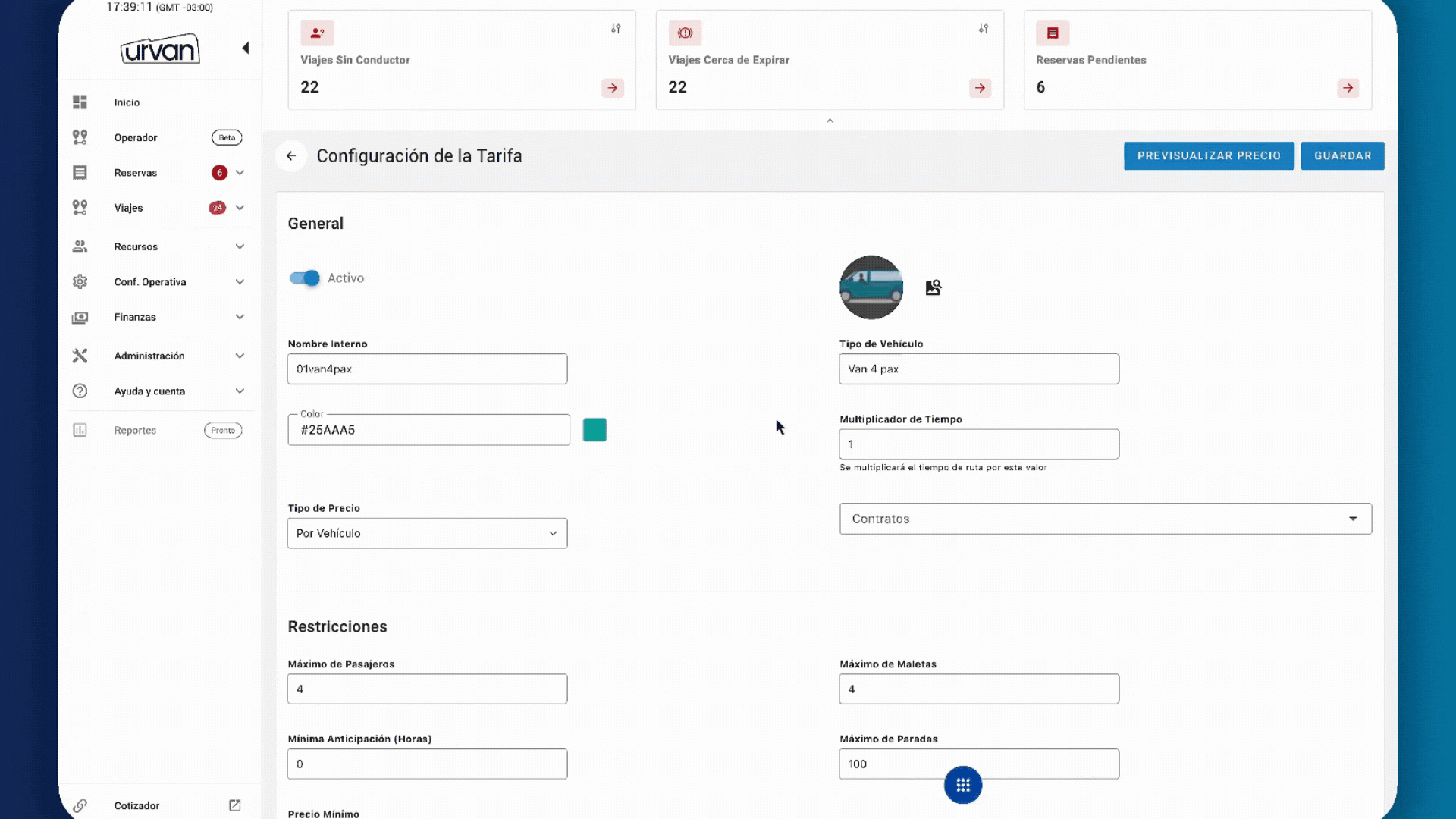 Testeo en vivo de tarifas